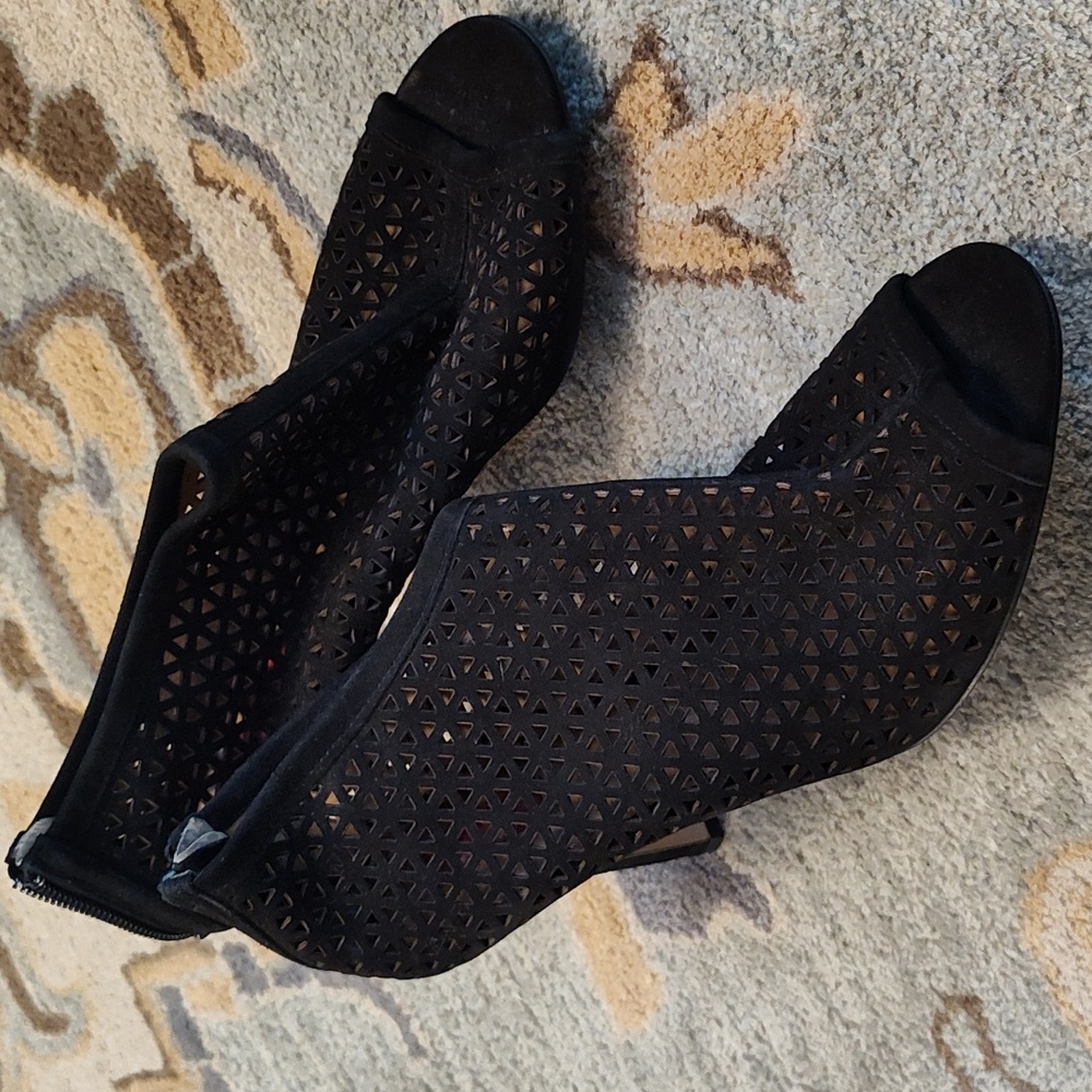 Red Saks Fifth Avenue suede peep toe bootie